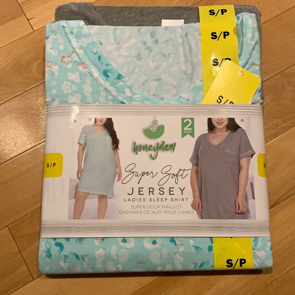 NWT 2 Ladies Short Sleeve Sleep Shirt (2 pack) Blue/Grey - size S